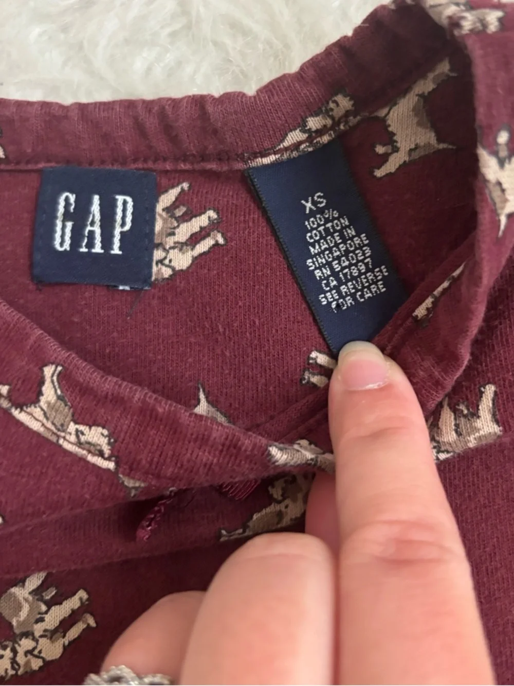 GAP Girls' Y2K Burgundy Short Sleeve Dress with Cream Puppy AOP